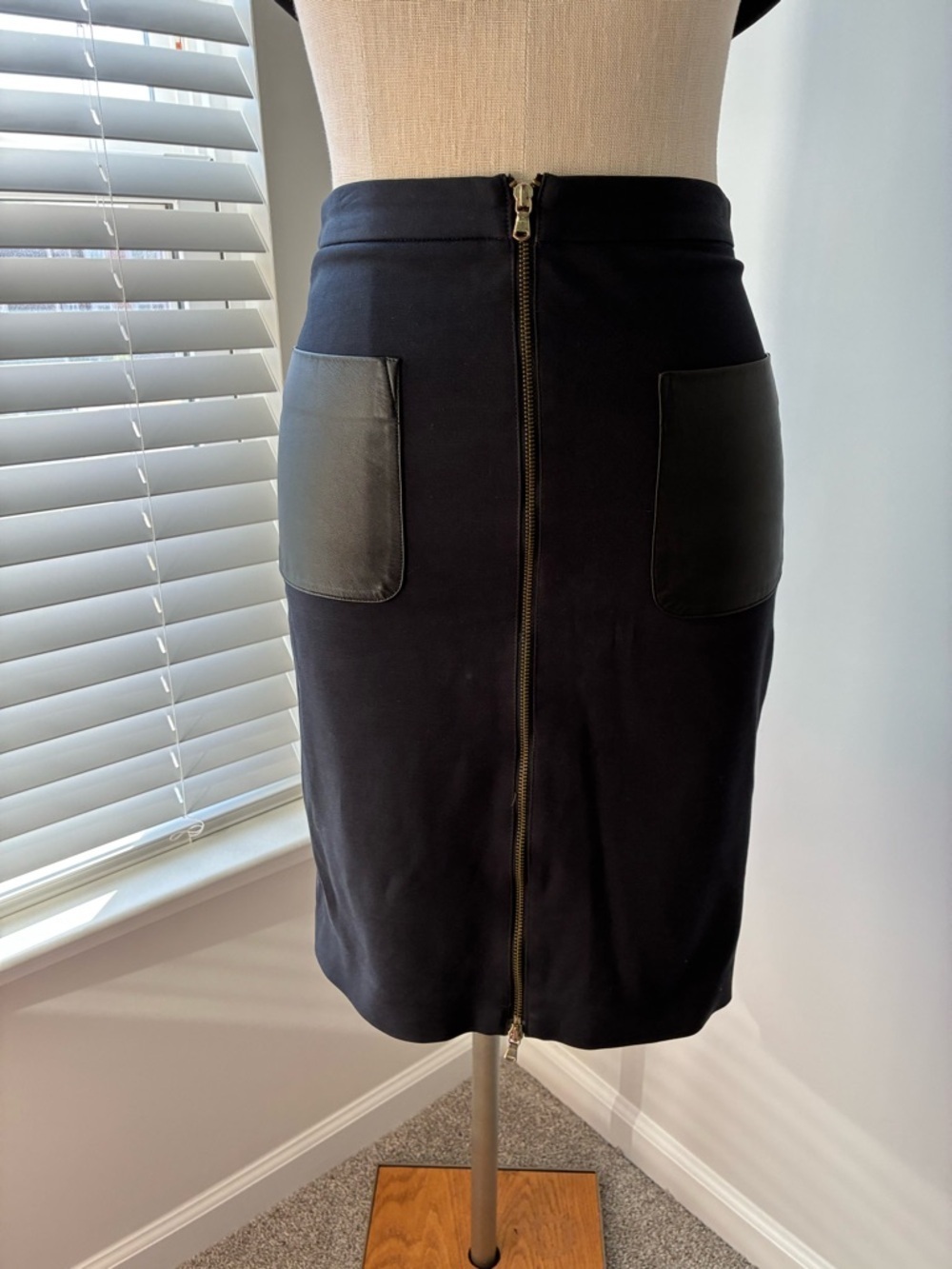 Club Monaco Women's Nadine Navy Leather Pocket Pencil Skirt
